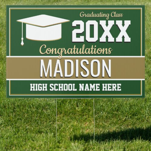 Green and Gold School Colors Graduation Sign