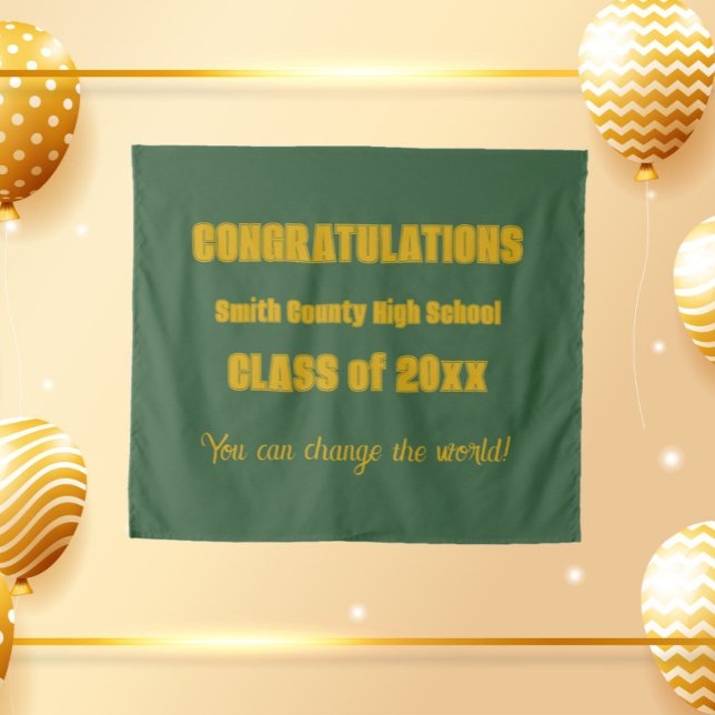 Green and Gold School Colors Graduation Tapestry (In Situ Party)