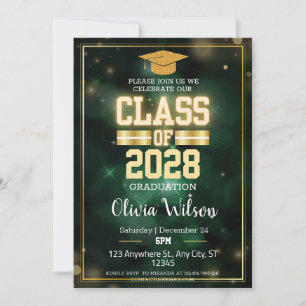 Green and Gold School Graduation Party Invitation