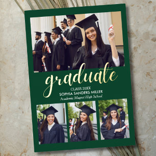 Green and Gold Script 4 photos Graduated Foil Invitation