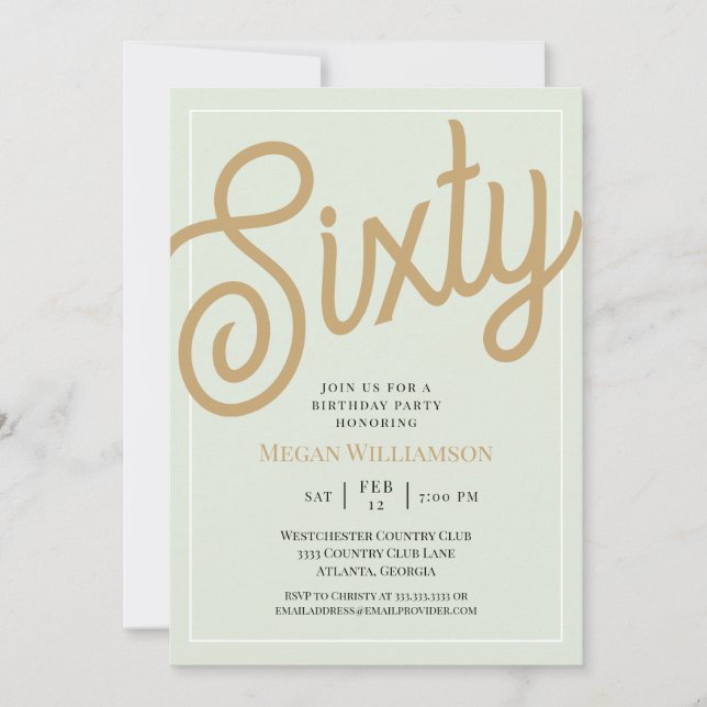 Green and Gold Script 60th Birthday Invitation (Front)