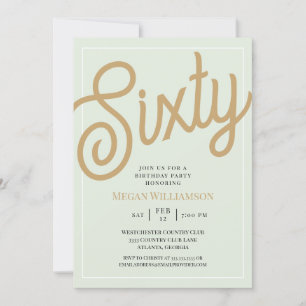 Green and Gold Script 60th Birthday Invitation