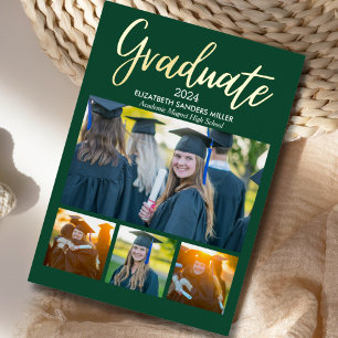 Green and Gold Script photos collage for graduated Foil Invitation