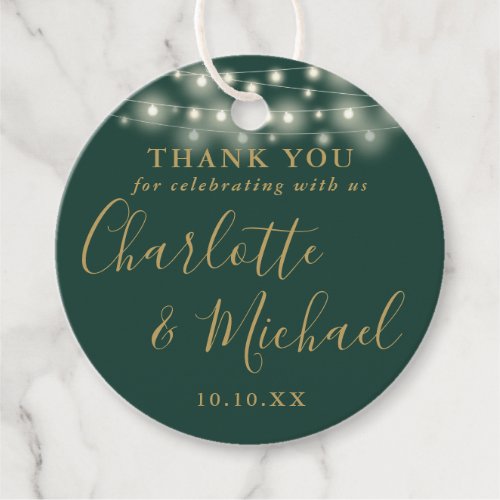 Green And Gold Script String Lights Thank You Favor Tags