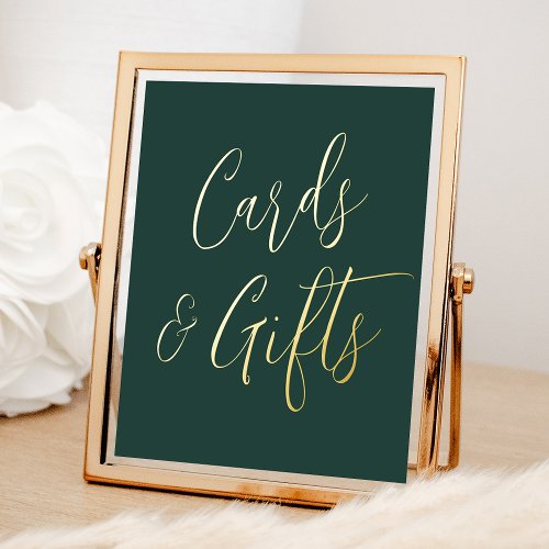 Green and Gold Script Wedding Cards and Gifts Foil Prints
