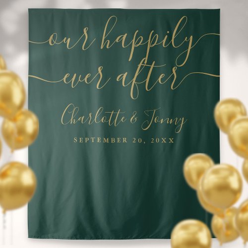 Green And Gold Script Wedding Photo Booth Backdrop