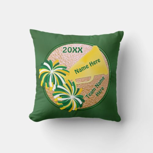 Green and Gold Senior Cheer Gifts Personalized Throw Pillow