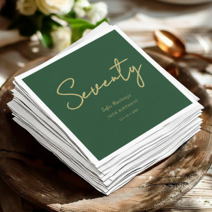 Green And Gold Seventy Birthday Party Napkins