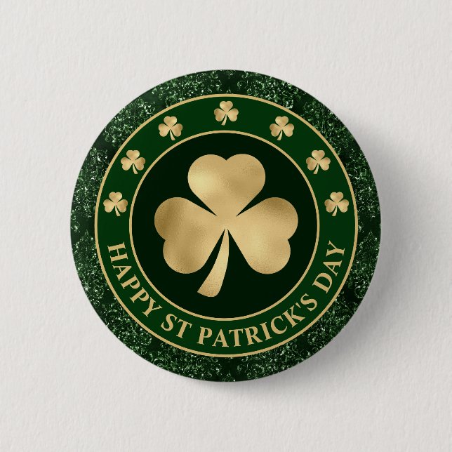 Green and Gold Shamrock Clover St Patrick's Day Button (Front)