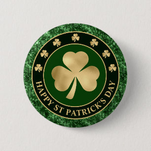 Green and Gold Shamrock Clover St Patrick's Day Button