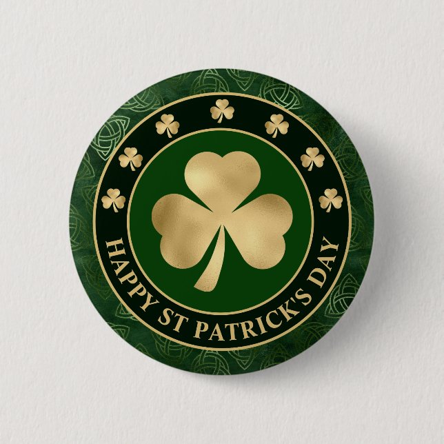 Green and Gold Shamrock Clover St Patrick's Day Button (Front)