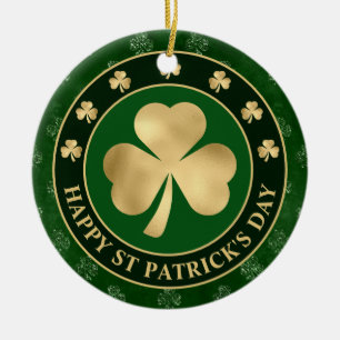 Green and Gold Shamrock Clover St Patrick's Day Ceramic Ornament