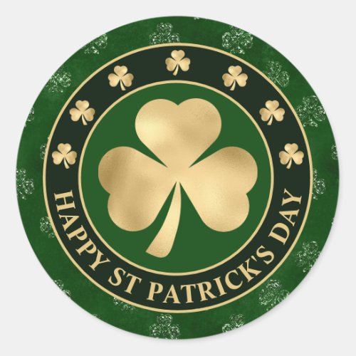 Green and Gold Shamrock Clover St Patricks Day Classic Round Sticker
