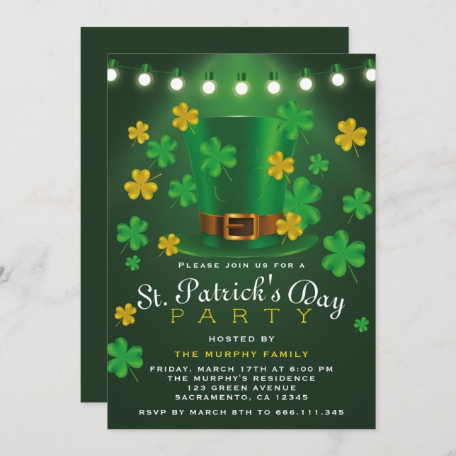 Green And Gold Shamrock St.Patrick's Day Party Invitation (Front/Back)