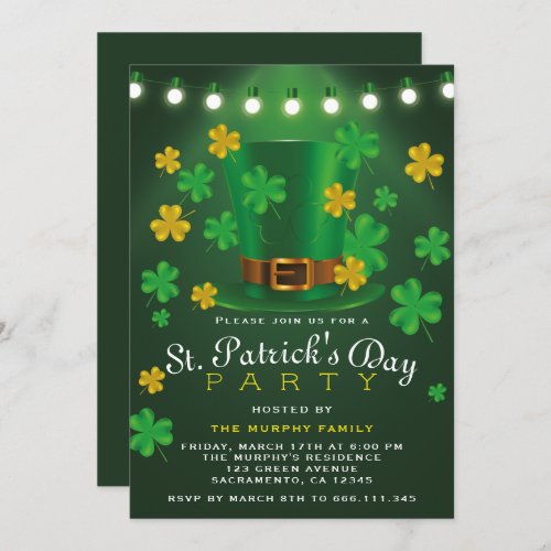 Green And Gold Shamrock StPatricks Day Party Invitation