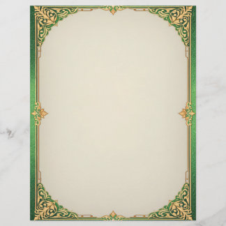 Green and Gold Simple Art Deco Stationery