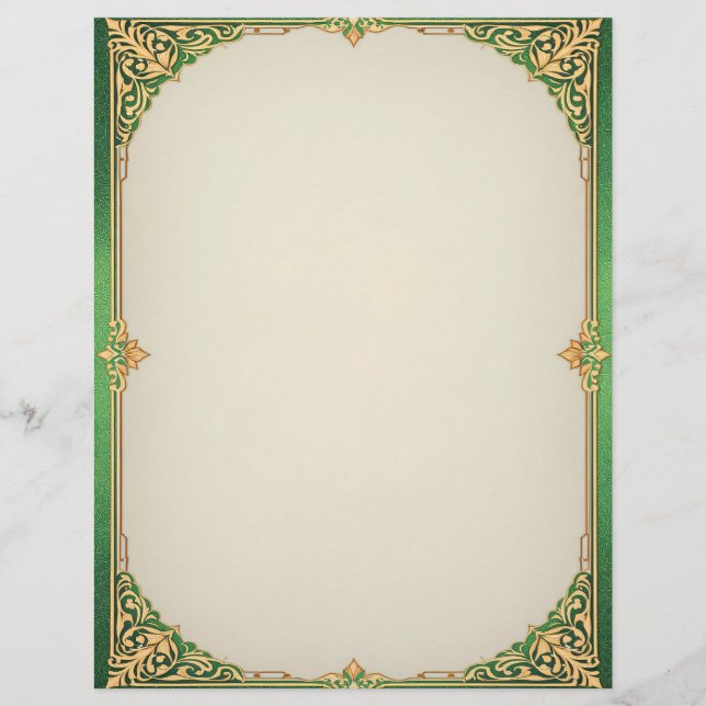 Green and Gold Simple Art Deco Stationery (Front)