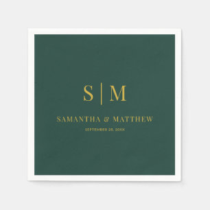 Green and Gold Simple Couple Initials Wedding Napkins