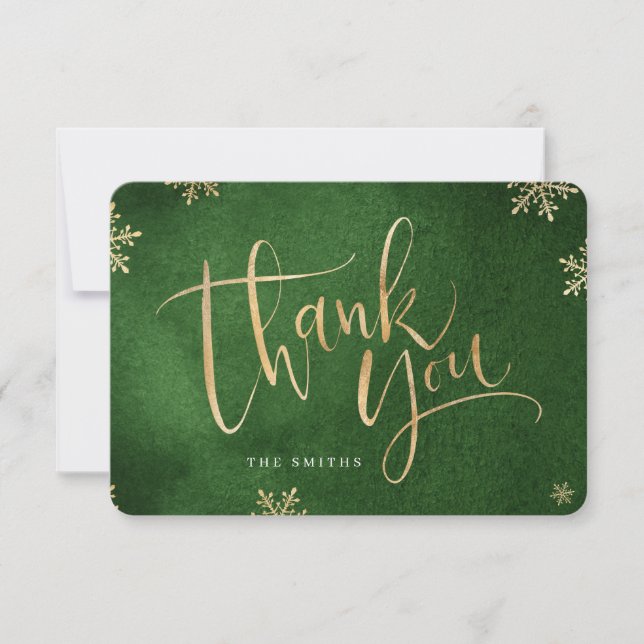 green and gold simple modern Calligraphy Christmas Thank You Card (Front)