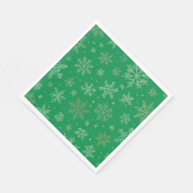 Green and Gold Snowflakes Napkins (Corner)