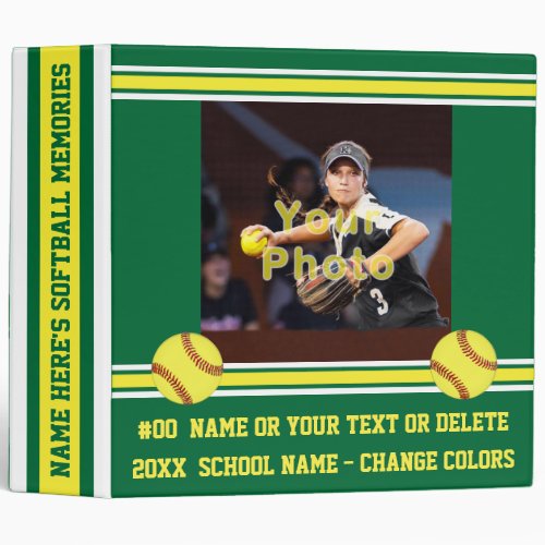 Green and Gold Softball Photo Album Binder