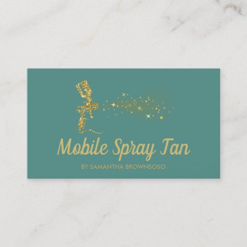 Green and Gold Sparkle Mobile Tanning Spray Business Card