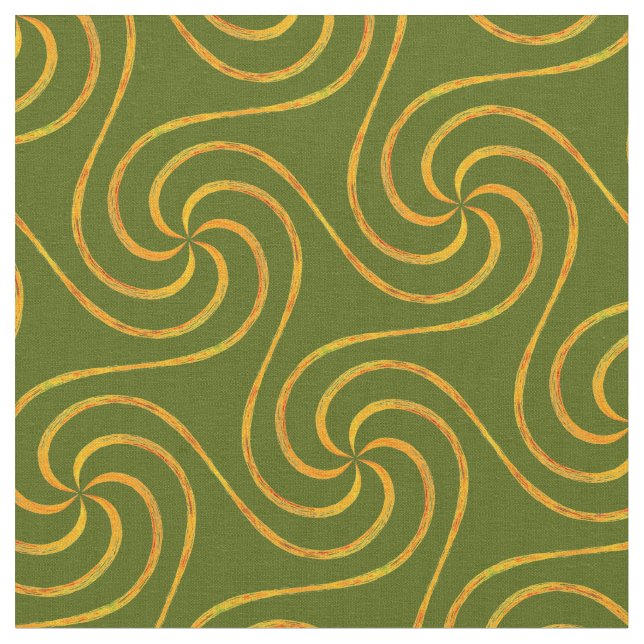 Green and Gold Spirals Pattern Elegant Seamless Fabric (Close Up)