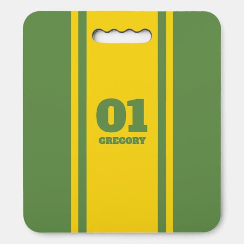 Green and Gold Sports Stripe Name  Number Seat Cushion