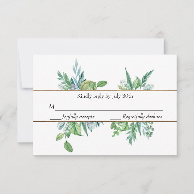 Green and Gold Spring Foliage  Wedding RSVP Card (Front)