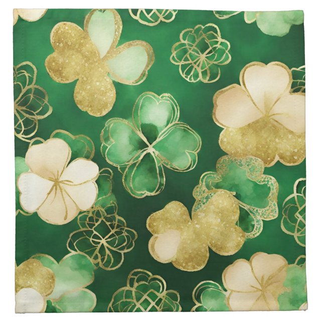 Green and Gold St Patrick's Day Shamrock Cloth Napkin (Front)