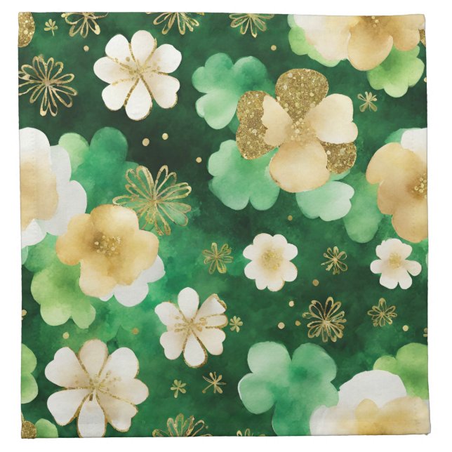 Green and Gold St Patrick's Day Shamrock Cloth Napkin (Front)