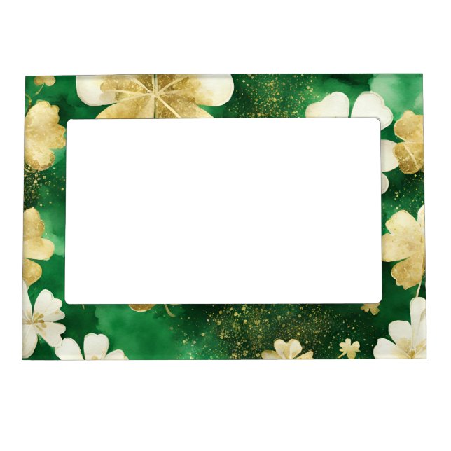 Green and Gold St Patrick's Day Shamrock Magnetic Frame (Front)