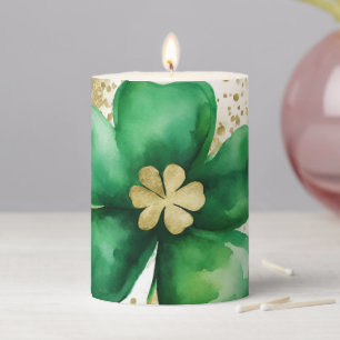 Green and Gold St Patrick's Day Shamrock Pillar Candle