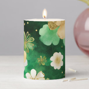 Green and Gold St Patrick's Day Shamrock Pillar Candle