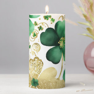 Green and Gold St Patrick's Day Shamrock Pillar Candle