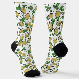 Green and Gold St Patrick's Lucky You Shamrock Socks
