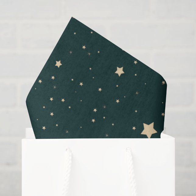 Green and Gold Starry Night Family Name Christmas Tissue Paper (Gift Bag)