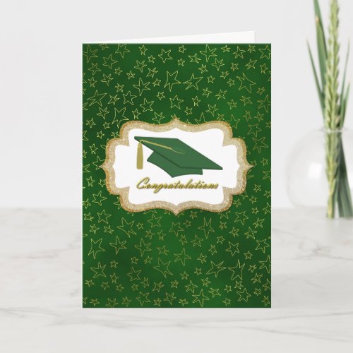 Green and Gold Stars Graduation  Card