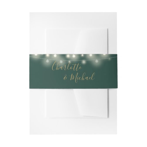 Green And Gold String Lights Signature Script Invitation Belly Band