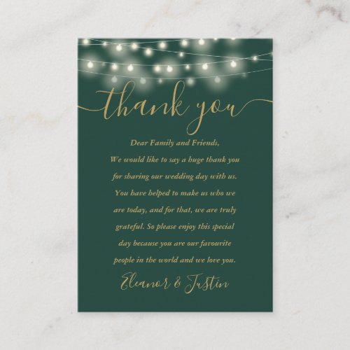 Green And Gold String Lights Wedding Thank You Place Card