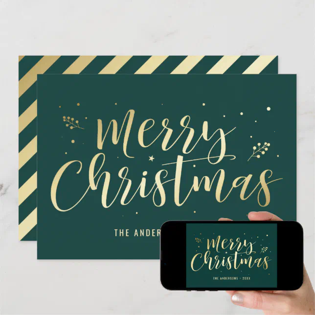 Green and Gold Striped Merry Christmas Cards Zazzle Christmas Cards Zazzle