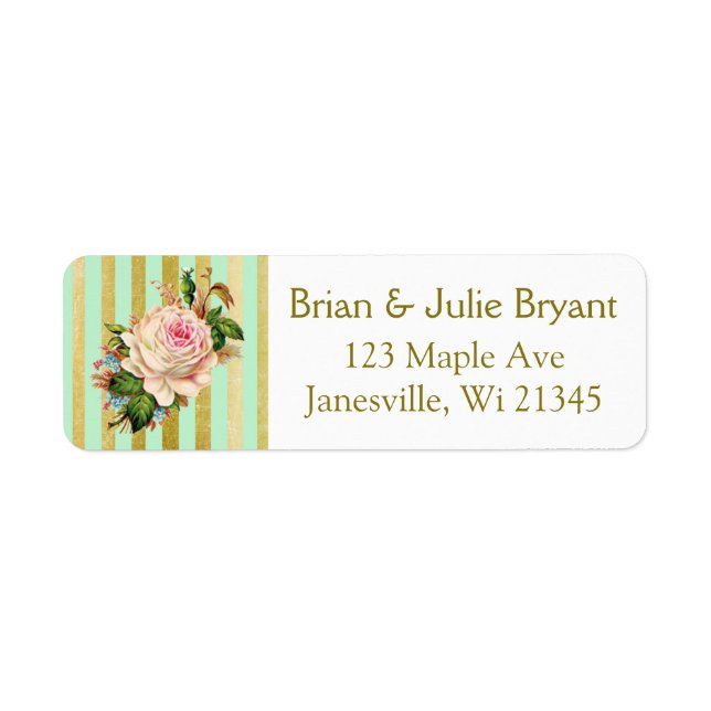 Green and Gold Striped Return Address Label (Front)