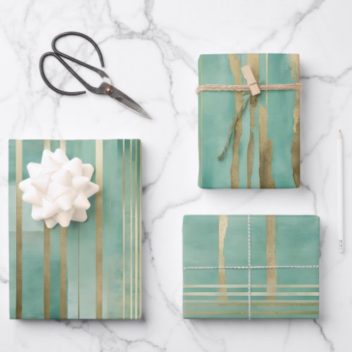 Green and Gold Stripes Wrapping Paper Sheets