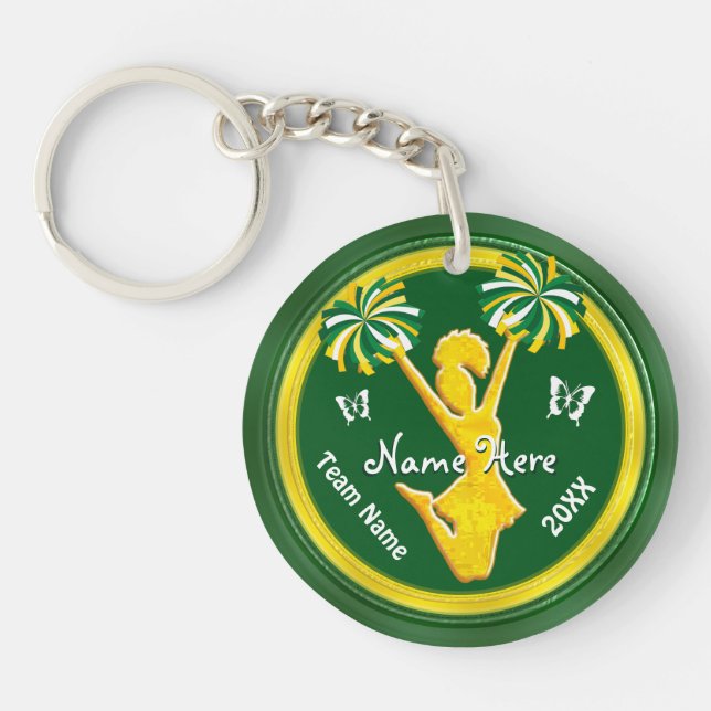 Green and Gold Super Cute Cheerleader Gifts Keychain (Front)