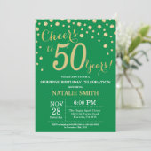 Green and Gold Surprise 50th Birthday Diamond Invitation (Standing Front)