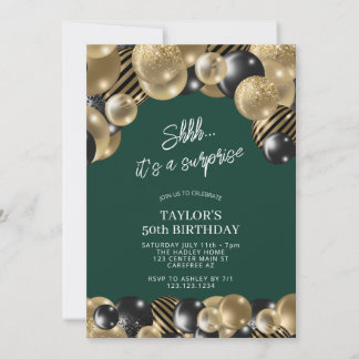 Green and Gold Surprise 50th Birthday Invitation
