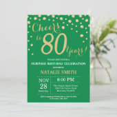 Green and Gold Surprise 80th Birthday Diamond Invitation (Standing Front)