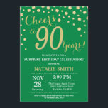Green and Gold Surprise 90th Birthday Diamond Invitation<br><div class="desc">Surprise 90th Birthday Invitation with Green and Gold Glitter Diamond Background. Gold Confetti. Adult Birthday. Male Men or Women Birthday. For further customization,  please click the "Customize it" button and use our design tool to modify this template.</div>