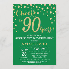 Green and Gold Surprise 90th Birthday Diamond Invitation