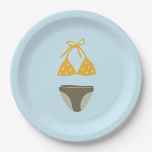 Green and Gold Swimsuit Pool Party Paper Plates